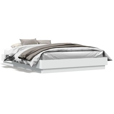 vidaXL Rama łóżka z oświetleniem LED, biała, 160x200 cm