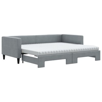 vidaXL Sofa rozsuwana z materacami, jasnoszara, 90x200 cm, tkanina