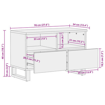 vidaXL Szafka pod telewizor, 70x34x46 cm, lite surowe drewno mango