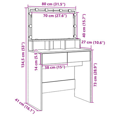 vidaXL Toaletka z LED, biała, 80x41x134,5 cm