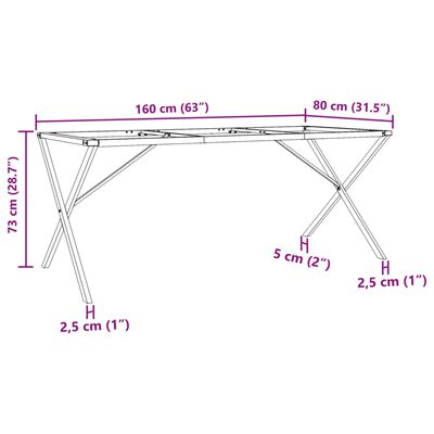 vidaXL Nogi do stołu, w kształcie litery X, 160x80x73 cm, żeliwo