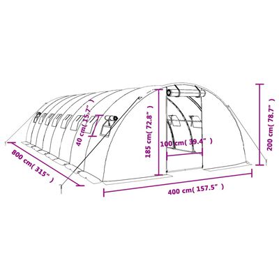 vidaXL Szklarnia ze stalową ramą, zielona, 32 m², 8x4x2 m