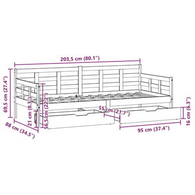 vidaXL Łóżko dzienne z szufladami, 80x200 cm, lite drewno sosnowe