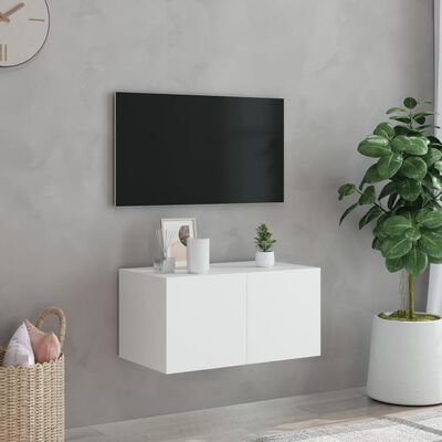 vidaXL Ścienna szafka TV z LED, biała, 60x35x31 cm