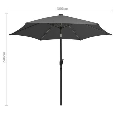 vidaXL Parasol ogrodowy z LED i aluminiowym słupkiem, 300 cm, antracyt