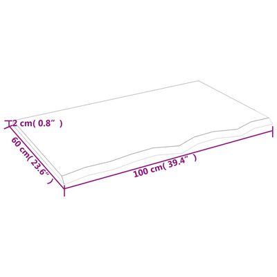 vidaXL Blat do łazienki, 100x60x2 cm, surowe lite drewno