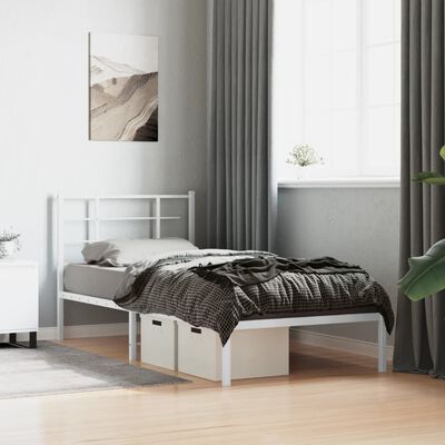 vidaXL Metalowa rama łóżka z wezgłowiem, biała, 90x190 cm