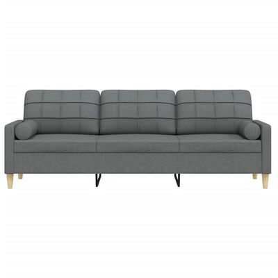 vidaXL 3-osobowa sofa z poduszkami, ciemnoszara, 210 cm, obita tkaniną