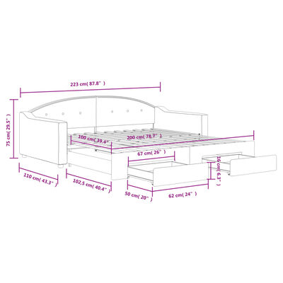 vidaXL Sofa rozsuwana z szufladami, kremowa, 100x200 cm, tkanina