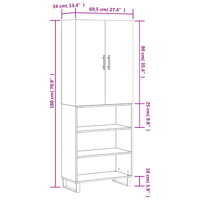 vidaXL Witrynka przydymiony dąb 69,5x34x180 cm materiał drewnopochodny