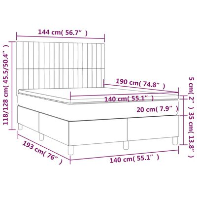 vidaXL Łóżko kontynentalne z materacem i LED, czarny aksamit 140x190cm