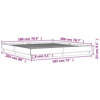 vidaXL Rama łóżka z oświetleniem LED, dąb sonoma, 180x200 cm