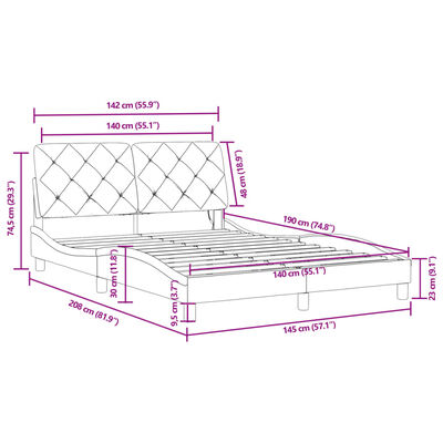 vidaXL Rama łóżka z oświetleniem LED, niebieska, 140x190 cm, aksamitna