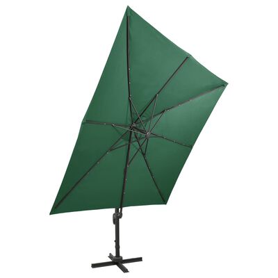 vidaXL Parasol wiszący z LED i słupkiem, zielony, 300 cm