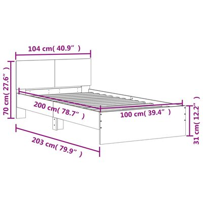 vidaXL Rama łóżka z wezgłowiem i LED, szary dąb sonoma, 100x200 cm