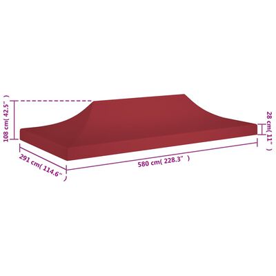 vidaXL Dach do namiotu imprezowego, 6 x 3 m, burgund, 270 g/m²