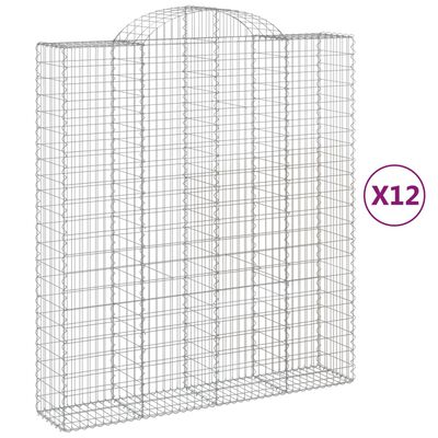 vidaXL Kosze gabionowe, 12 szt, 200x50x220/240cm, galwanizowane żelazo