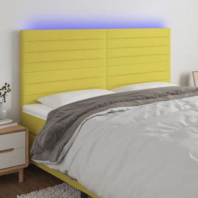 vidaXL Zagłówek do łóżka z LED, zielony, 160x5x118/128 cm, tkanina