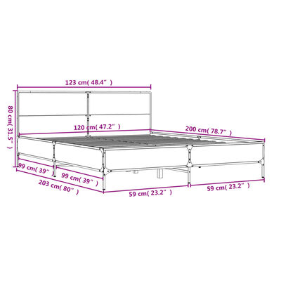 vidaXL Rama łóżka, brązowy dąb, 120x200 cm, materiał drewnopochodny