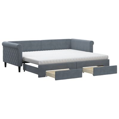 vidaXL Sofa rozsuwana z szufladami, ciemnoszara, 90x200 cm, aksamit