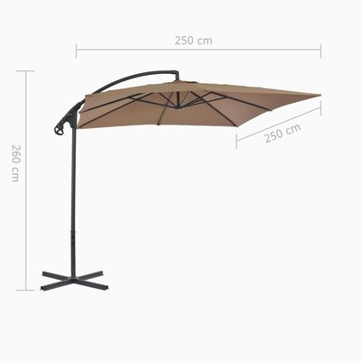 vidaXL Parasol wiszący ze stalowym słupkiem, 250x250 cm, taupe