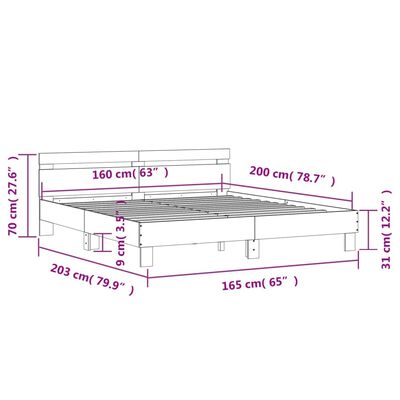 vidaXL Rama łóżka z wezgłowiem i LED, dąb sonoma, 160x200 cm