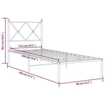 vidaXL Metalowe łóżko z wezgłowiem, bez materaca, białe, 75x190 cm