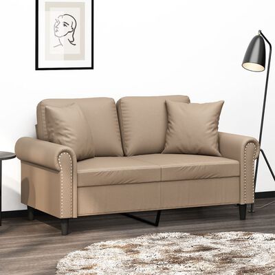 vidaXL 2-osobowa sofa z poduszkami, cappuccino, 120 cm, sztuczna skóra