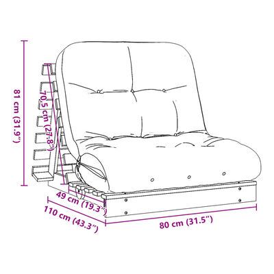 vidaXL Sofa rozkładana futon, z materacem, woskowy brąz, 80x206x11 cm