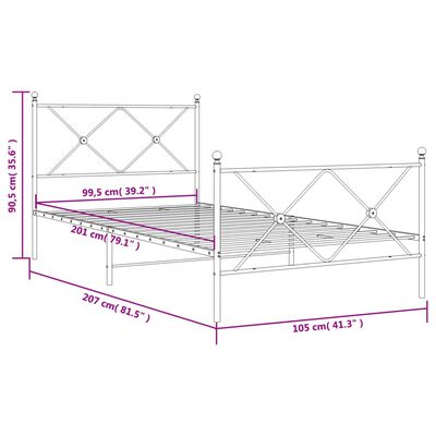 vidaXL Metalowa rama łóżka z wezgłowiem i zanóżkiem, biała, 100x200 cm