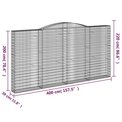 vidaXL Kosze gabionowe, 7 szt, 400x30x200/220 cm, galwanizowane żelazo