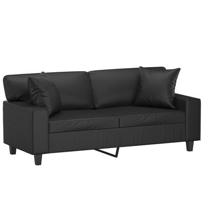 vidaXL 2-osobowa sofa z poduszkami, czarna, 140 cm, sztuczna skóra