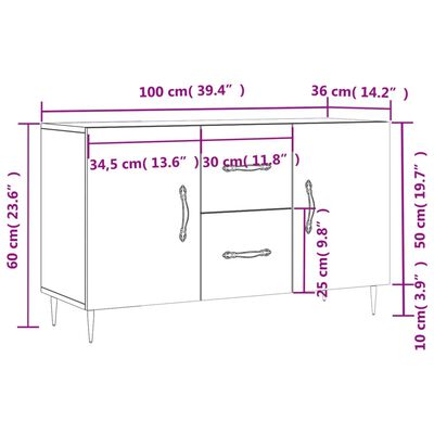 vidaXL Komoda, biała z połyskiem, 100x36x60 cm materiał drewnopochodny