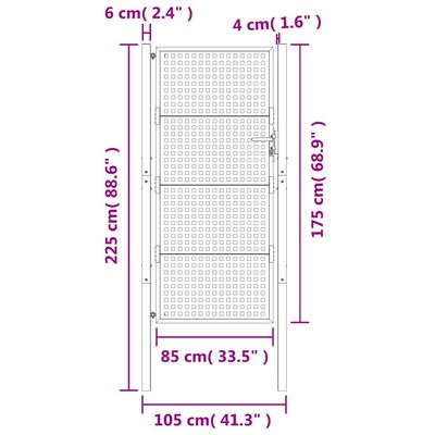 vidaXL Furtka ogrodowa, antracytowa, 105x225 cm, stal