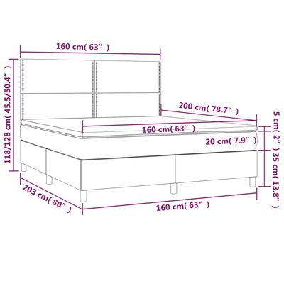 vidaXL Łóżko kontynentalne, materac i LED, niebieski aksamit 160x200cm