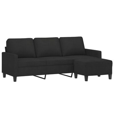 vidaXL 3-osobowa sofa z podnóżkiem, czarna, 180 cm, tkaniną