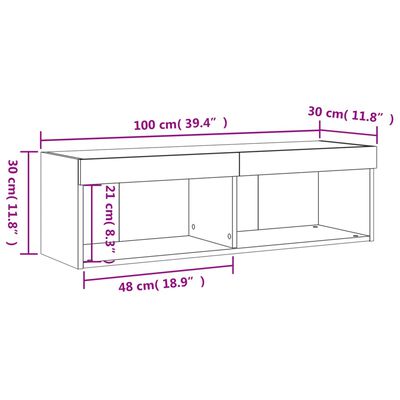 vidaXL Szafka pod TV z oświetleniem LED, przydymiony dąb, 100x30x30 cm