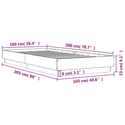 vidaXL Rama łóżka z oświetleniem LED, dąb sonoma, 100x200 cm