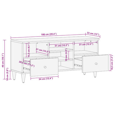 vidaXL Szafka pod telewizor, 100x33x46 cm, lite drewno mango