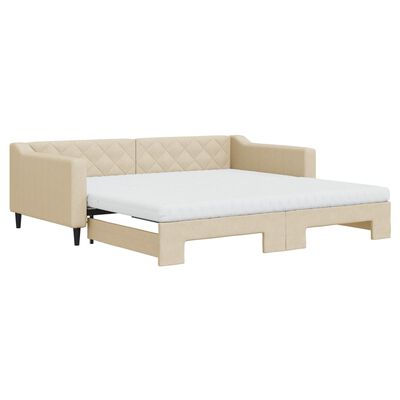 vidaXL Sofa rozsuwana z materacami, kremowa, 100x200 cm, tkanina