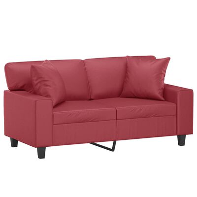 vidaXL 2-os. sofa z poduszkami, winna czerwień, 120 cm, sztuczna skóra