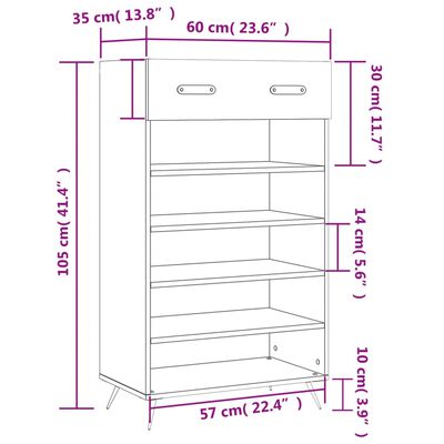 vidaXL Szafka na buty, czarna, 60x35x105 cm, materiał drewnopochodny