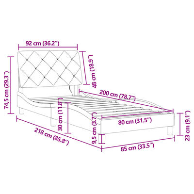 vidaXL Rama łóżka z oświetleniem LED, czarna, 80x200 cm, aksamitna