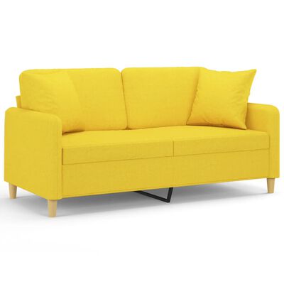 vidaXL 2-osobowa sofa z poduszkami, jasnożółta, 140 cm, tkanina