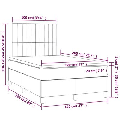 vidaXL Łóżko kontynentalne z materacem i LED, różowy aksamit 120x200cm