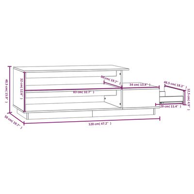 vidaXL Stolik kawowy, 120x50x40,5 cm, lite drewno sosnowe