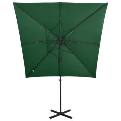 vidaXL Parasol wiszący z LED i słupkiem, zielony, 250 cm