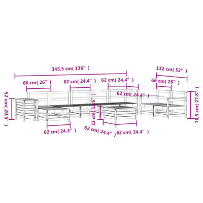 vidaXL 10-cz. zestaw wypoczynkowy do ogrodu, biały, drewno sosnowe