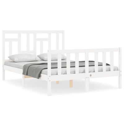 vidaXL Rama łóżka z wezgłowiem, biała, 140x200 cm, lite drewno