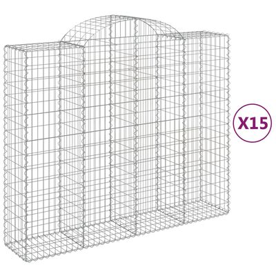 vidaXL Kosze gabionowe, 15 szt, 200x50x160/180cm, galwanizowane żelazo